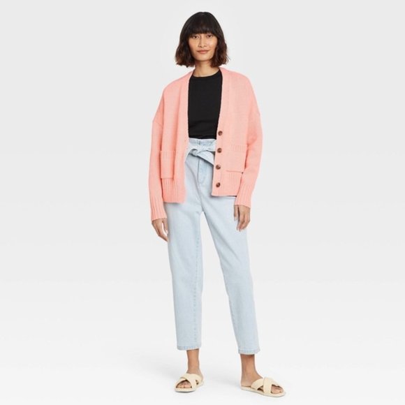 Women's Button-Front Cardigans - A New Day™ Blush Peach L - Picture 2 of 2